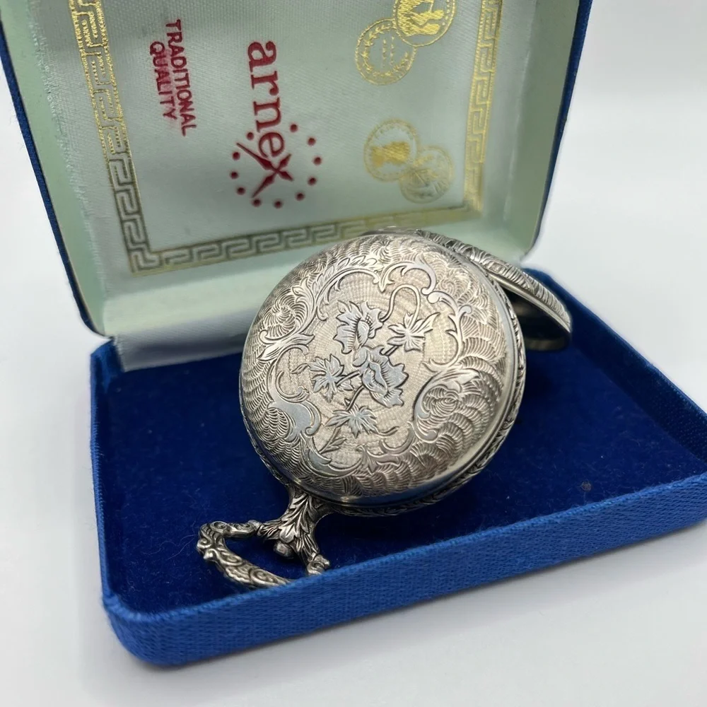 Vintage Arnex 17J Swiss Pocket Watch Dog Bird Scene